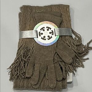 New York & Company Tan Knit Scarf with gloves